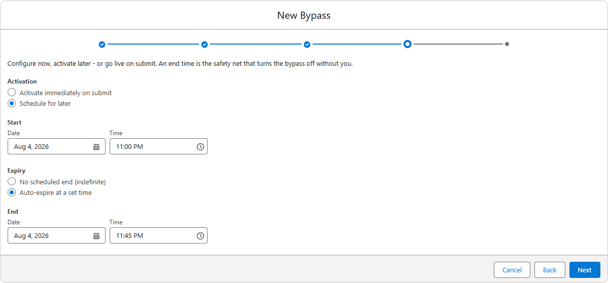 The New Bypass wizard